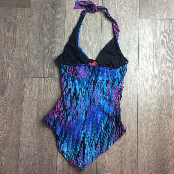 Spanx Wavelength blue one piece halter swimsuit shaping slimming Size 8 - Picture 4 of 11